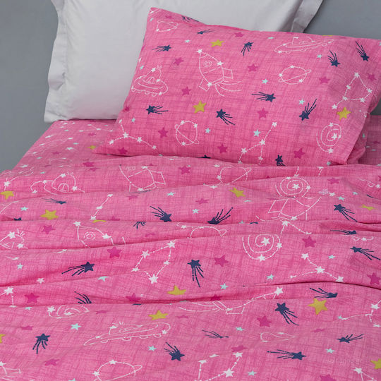 Palamaiki Seturi de cearșafuri Semi-dublu Cu elastic Bumbac Comet Fuchsia 170x260cm 3buc
