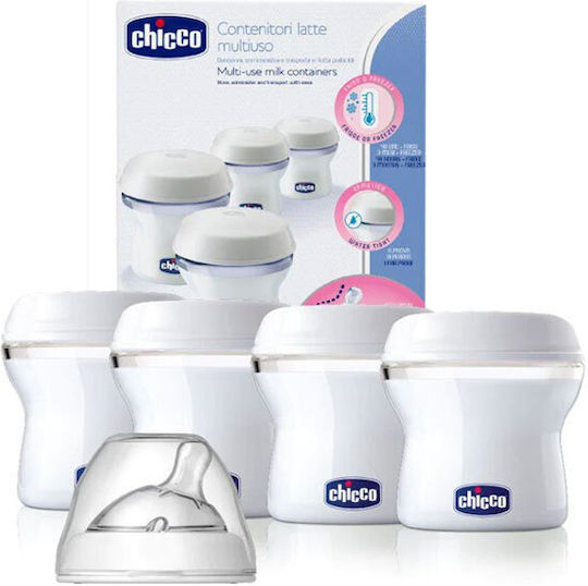 Chicco Multi-use Milk Containers Natural Feeling Washable Breast Milk Storage Bottles 150ml 4 Pieces