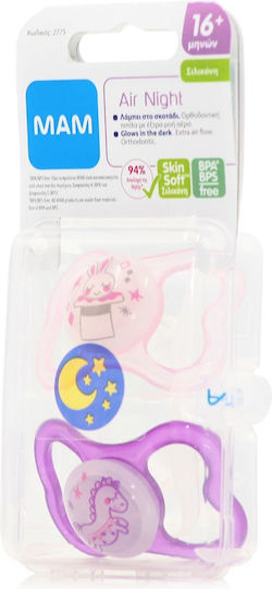 Mam Orthodontic Pacifiers Silicone Night Bunny - Pink for 16+ months 2pcs