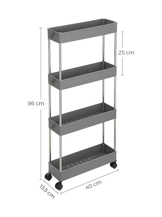 Kitchen Trolley Plastic in Gray Color 4 Slots 40x13x86cm