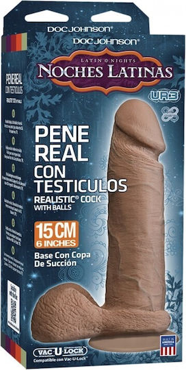 Doc Johnson Noches Latinas Ultraskyn Dildo realist cu Testicule și Ventuză Maro 15cm