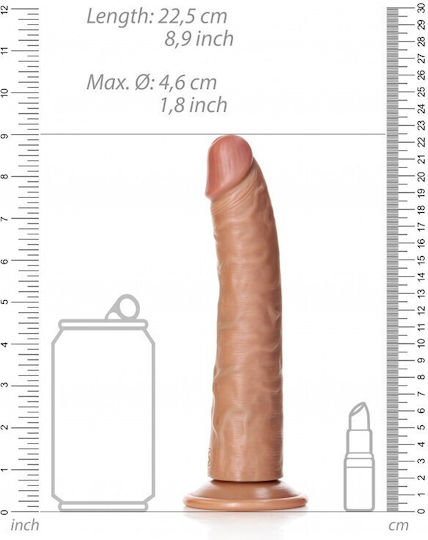 Shots RealRock Slim Realistic Dildo With Suction Cup Ρεαλιστικό Dildo με Βεντούζα Brown 22.5cm