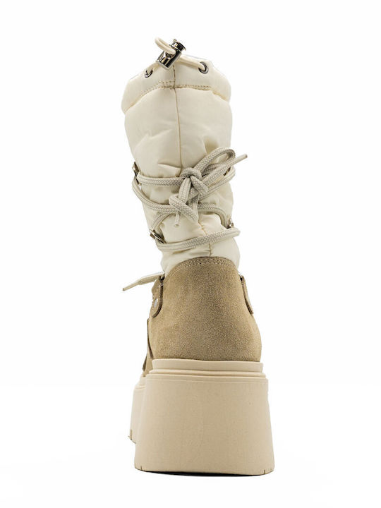 Leather Women's Ankle Boots Platform Beige