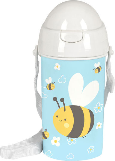 Safta Abeja Sticlă de apă pentru copii Plastic cu Pai Albastru deschis 500ml