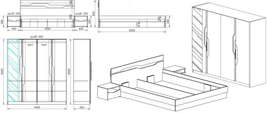 Schlafzimmer Set Aphrodite White mit Matratze 160x200cm 4Stück