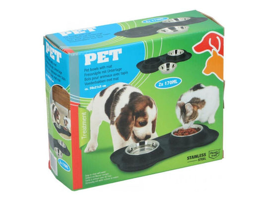Pet Treatment Pet Treatment Металик Купа Храна & Вода за Куче & Котка с Основа 2x 170мл в Сребрист Цвят