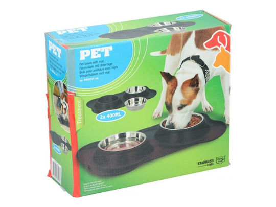 Pet Treatment Pet Treatment Металик Купа Храна & Вода за Куче & Котка с Основа 2x 170мл в Сребрист Цвят