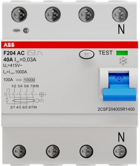 Abb Ρελέ Ράγας Διαρροής 80A Τετραπολικό με Τάση 400V