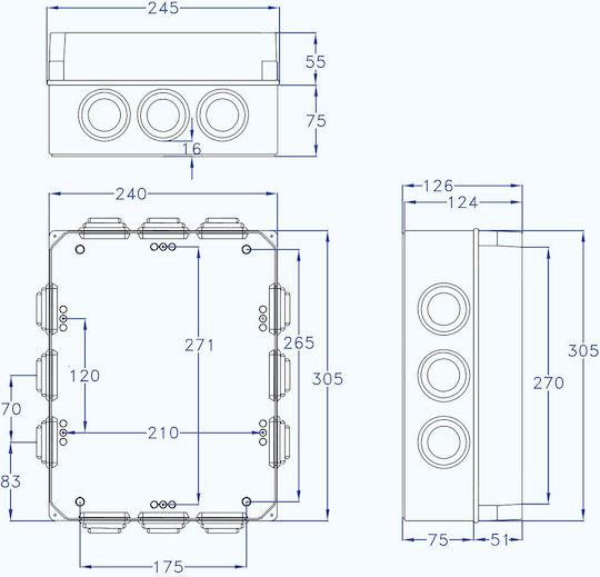 Aca Elektrisches Gehäuse für Außenmontage Verzweigung IP54 in Gray Farbe