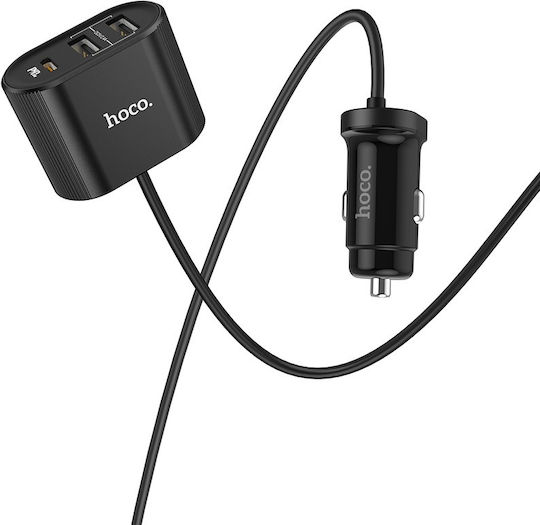 Hoco Z35 Handy-Autoladegerät 42W Schnellladen mit 3xUSB-A 1xType-C Anschlüssen Eingebettetes Kabel Schwarz Farbe