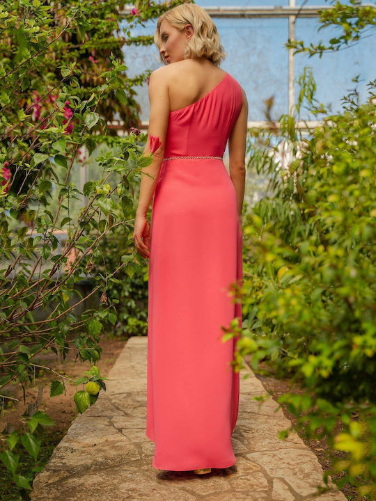 Emporio Grama Maxi Φόρεμα για Γάμο / Βάπτιση με έναν Ώμο Ροζ