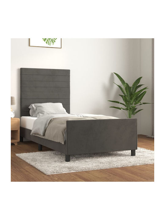 Κρεβάτι Μονό Επενδυμένο με Ύφασμα Σκούρο Γκρι για Στρώμα 100x200cm