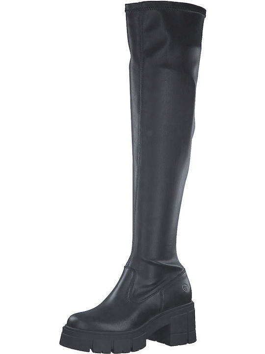 Tamaris Leather Over the Knee Medium Heel Women's Boots Black