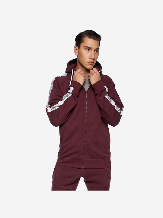 Brokers Jeans Men's Sweatshirt Jacket with Hood and Pockets Burgundy