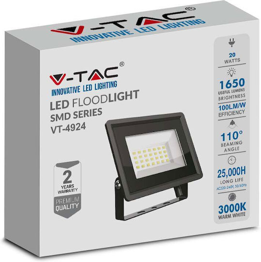 V-TAC Waterproof LED Floodlight 20W Cold White 6500K IP65