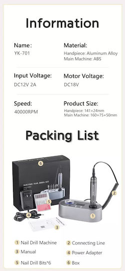 Mixcoco Nail Drill Power 40W Black with 40000 Rotations per Minute