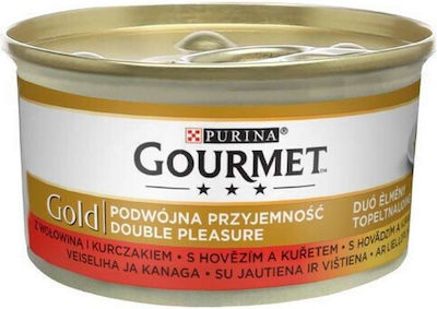 Purina Gourmet Gold Nasses Katzenfutter für Katze in Dose mit Rindfleisch und Huhn 85gr