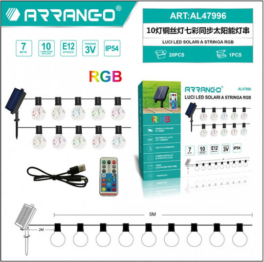 Arrango Соларна Светлина Гирлянда RGB с Дистанционно Управление IP54
