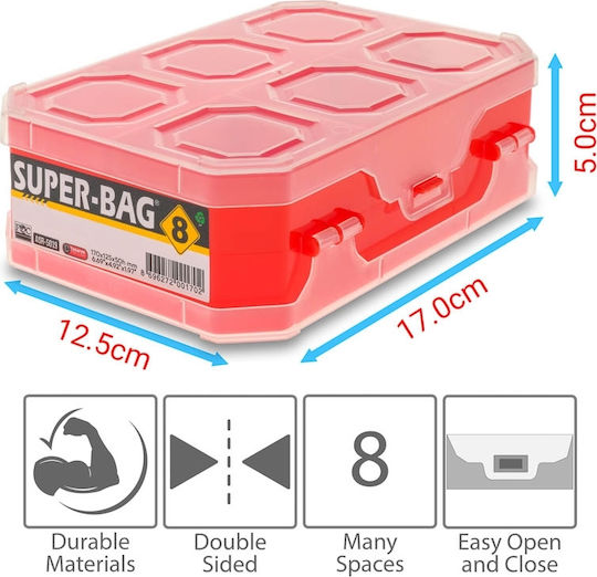 Dual Side Tool Compartment Organiser 8 Slot Red 17x12.5x5cm