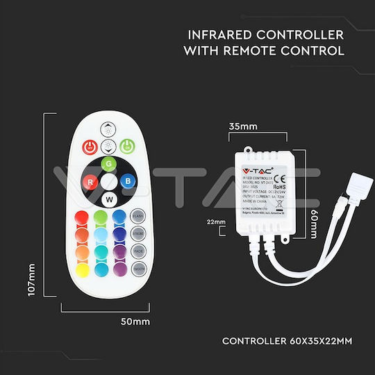 V-TAC Bandă LED 24V RGB Lumină 5m Tip COB cu Telecomandă