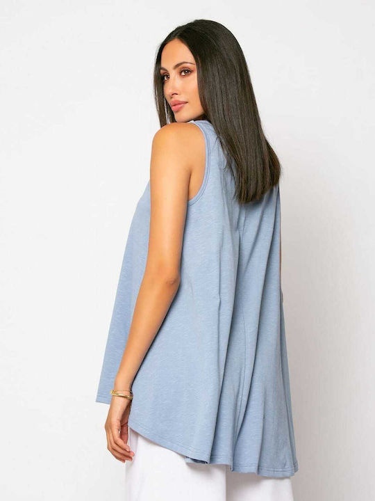 Noobass Damen Sommerliche Bluse Ärmellos Blau