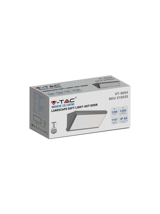 V-TAC Επιτοίχια Εξωτερική Πλαφονιέρα LED IP65 12W με Φυσικό Λευκό Φως 26.5x12x8.1εκ.