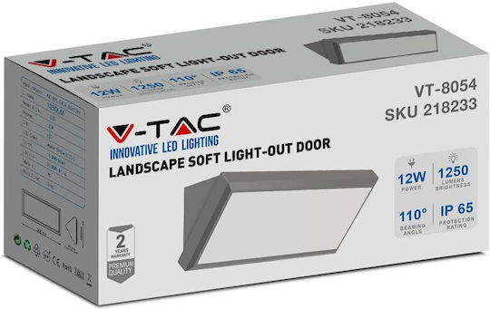 V-TAC Aplica de exterior montată pe perete LED IP65 12W cu Alb Natural Lumină 26.5x12x8.1εκ.