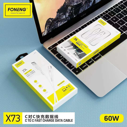 Foneng X73 USB 2.0 Кабел USB-C Мъжки - USB-C 60W Бял 1м