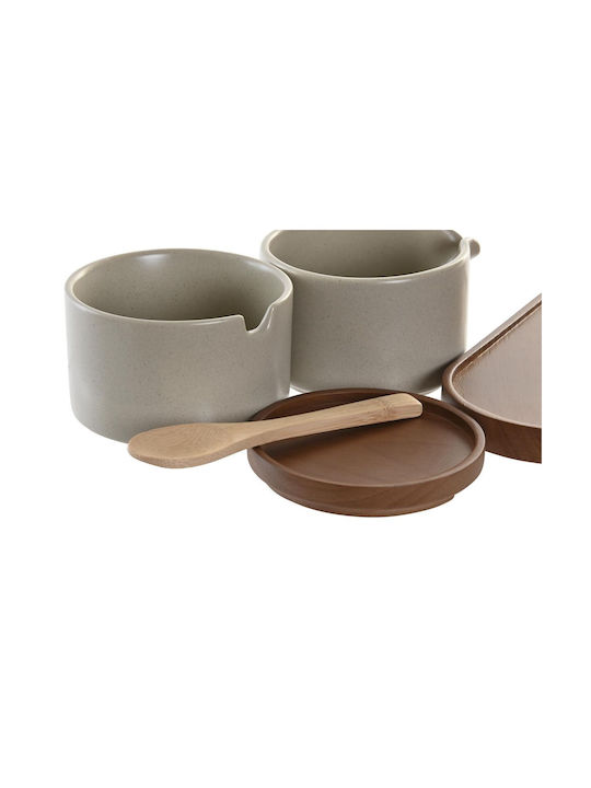 DKD Home Decor Wooden Milk Jug - Sugar Bowl Set Gray 4pcs