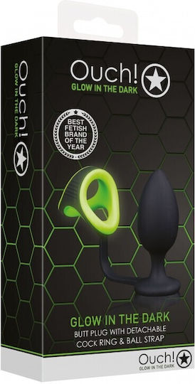 Shots Glow In The Dark Πρωκτική Σφήνα με Δαχτυλίδι Πέους & Όρχεων σε Μαύρο χρώμα 10cm