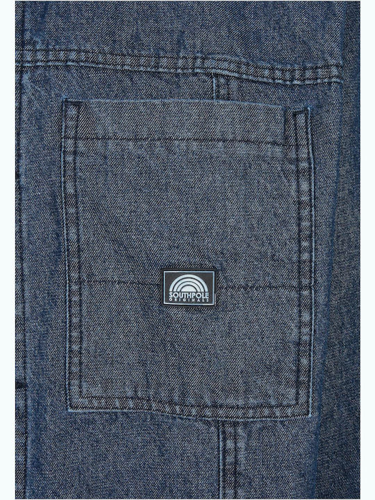 Long Sleeve Denim Overshirt in Wide Line Dark Blue Washed