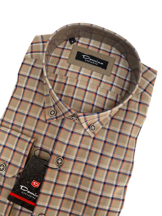 Domino Men's Shirt plaid brown color 28805