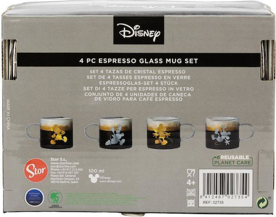 Stor Mickey Κούπα Γυάλινη Διάφανη 100ml 4τμχ