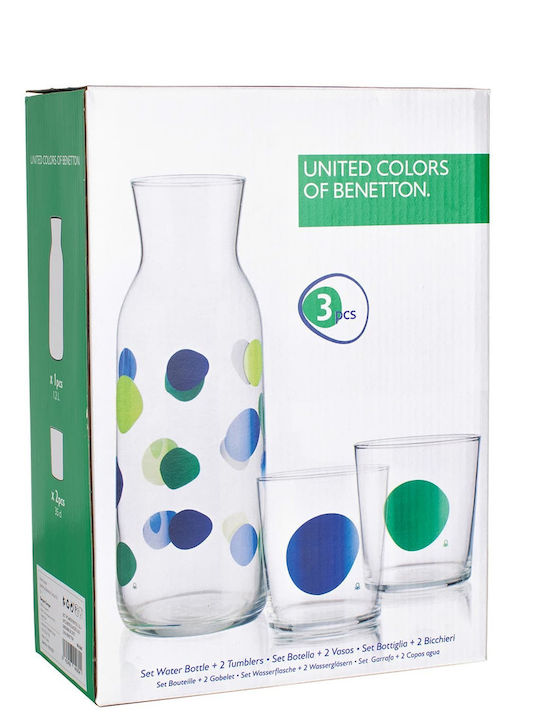 Benetton Rainbow Γυάλινη Καράφα Σερβιρίσματος με Ποτήρια Πολύχρωμη 1200ml 3τμχ