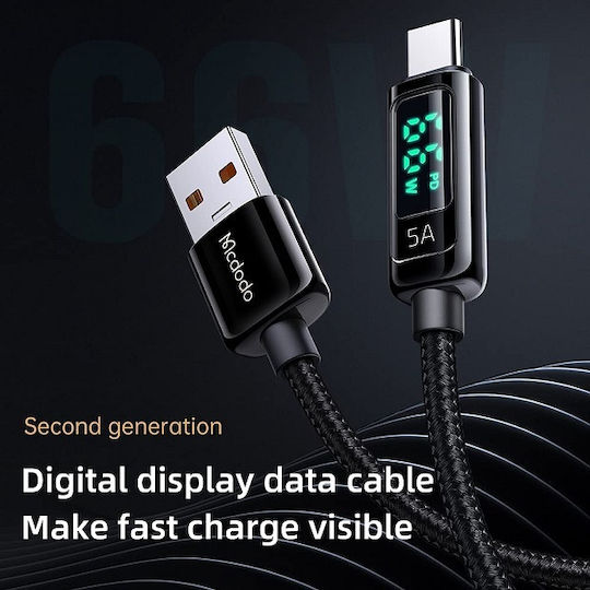Mcdodo Visuelles Display Geflochtenes LED USB 2.0 Kabel USB Typ-C männlich - USB-A 66W PD Schwarz 1.2m CA-8690