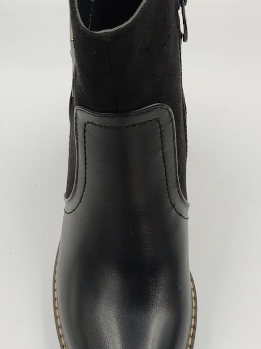 Leather Women's Ankle Boots with Medium Heel Black