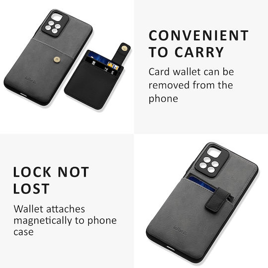 Kalibri 2 in 1 Back Cover Piele artificială cu Suport pentru Carduri Magnetic Light Grey / Black (Redmi Note 11 Pro+ 5G)