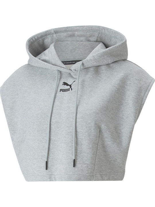 Gekürzt Damen Sweatshirt Kapuzen Gray