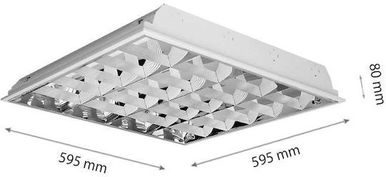 Power Led Metallic Recessed Fluorescent Ceiling Light LED 36W with 4 Light Bulb Places T8 Shape for G13 Base L60cm