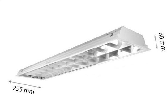 Power Led Μεταλλικό Χωνευτό Φωτιστικό Φθορίου Οροφής LED 18W Σχήματος T8 για Ντουί G13 Μ60εκ.