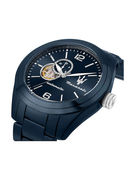 Maserati Traguardo Watch Chronograph Automatic with Blue Metal Bracelet