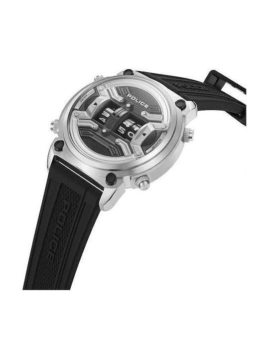 Police Rotor Herrenuhr 50mm Batterie mit Schwarz Kautschukarmband