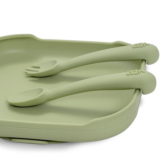 Interbaby Set de Linguri și Furculițe pentru Bebeluși din Silicon Verde Măsliniu 2 Bucăți