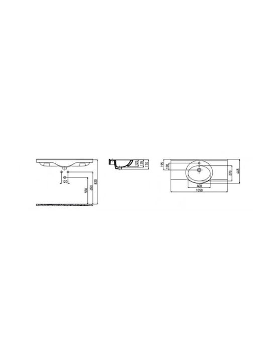 Creavit Smile Ένθετος Νιπτήρας Πορσελάνης 105.4x49.5cm Λευκός