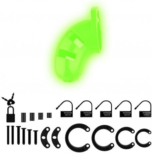 Shots Ouch! Glow in the Dark Клетка за Пенис Клетка за целомъдрие в Зелен Цвят
