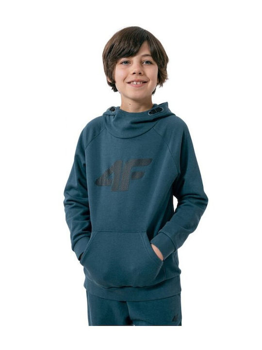 4F Kids Sweatshirt with Hood and Pocket Petrol