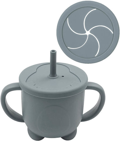 Baby Cloud Baby Cup with Handles and Straw made of Silicone Gray for 6m+m+
