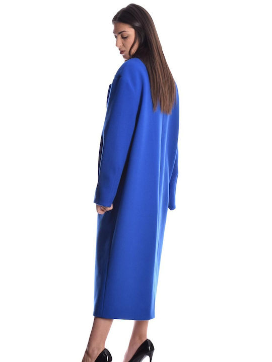 Desiree Γυναικείο Royal Blue Παλτό με Κουμπιά