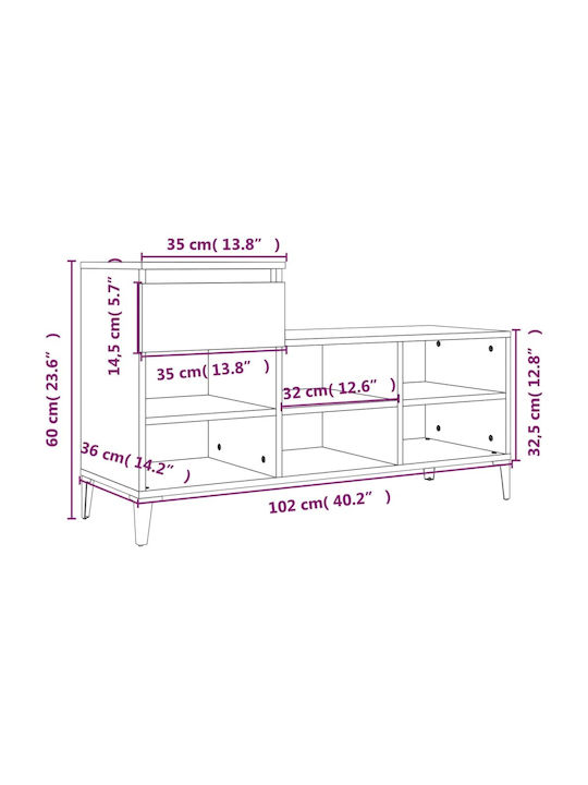 Ξύλινη Παπουτσοθήκη με 6 Ράφια Δρύς Μ102xΠ36xΥ60cm