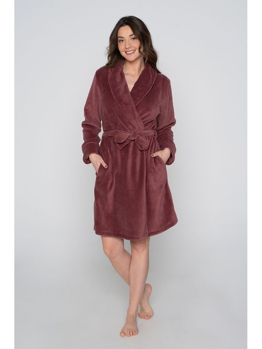 Jeannette Lingerie De iarnă Pentru Femei Fleece Halat Burgundy